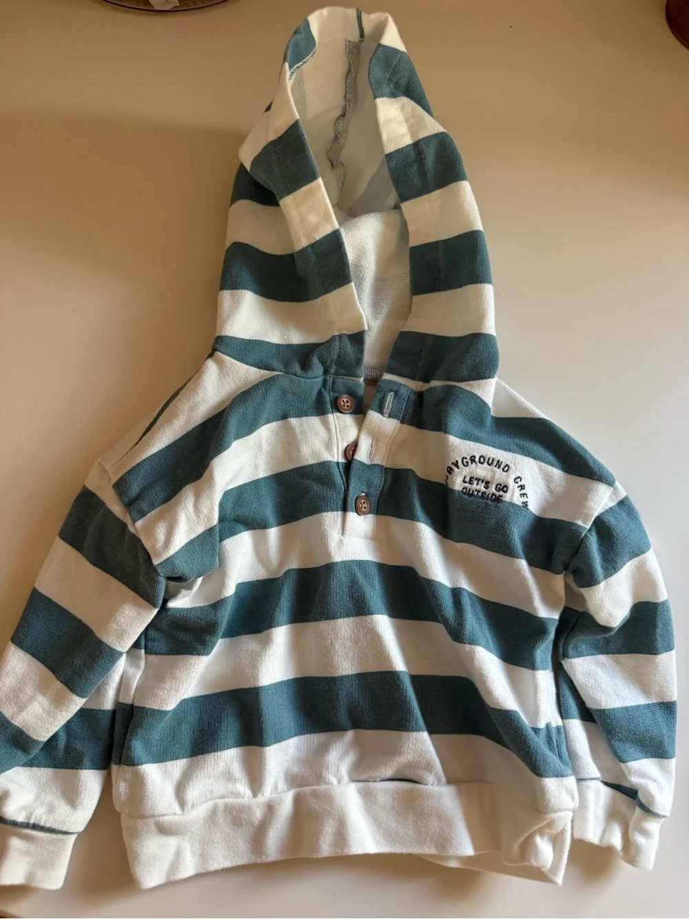 Carter's Striped Hooded Pullover - Teal & White - washed but never worn